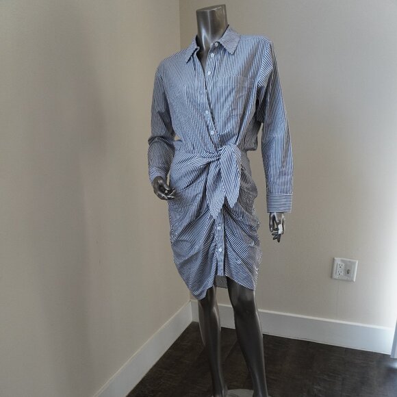Veronica Beard Sierra Dress Cotton Shirt Dress White Gray Stripes Size 2 - Picture 4 of 7